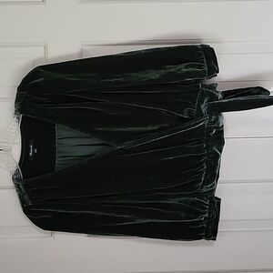Madewell womens dark Emerald green cropped velvet faux wrap top sz S